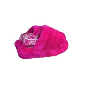 UGG Womens Fluff Yeah Slide Slippers Sz 7 Hot Pink Sheepskin Sandals